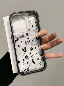 1pc Bat Ghost Pattern, Contrast Color 2-In-1 Black Shockproof Phone Case, TPU Material, Can Be Given As A Holiday Gift, Compatible With Apple Phone 11 12 13 14 15 16pro/Promax/14 15 16plus/17/18pro/18promax, Unisex - Multicolor - View 3