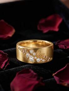 18K Gold Plated Gold Floral Zirconia Ring, French Style, Luxury Gift Jewelry For Women - Gold - View 7