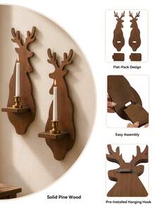 1pc/1set Christmas Deer Wall Candlestick Retro Dark Brown Wall Mounted Storage Rack Party Background Decoration Candlestick Holiday Hanging Storage Rack Home Decoration Suitable For Bedroom Entrances Living Room Fireplace Wall Gifts - Multicolor B - View 6