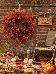 1pc Artificial Acrylic Autumn Door Wreath Decor, Realistic UV-Resistant Hanging Eucalyptus Grass Harvest Floral Wreath, Suitable For Autumn Harvest Thanksgiving Decoration, Farmhouse, Porch, Fireplace, Window, Indoor/Outdoor Seasonal Decor - Multicolor - View 3