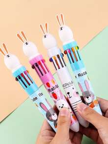 1PC Cute Cartoon 10-Color Ballpoint Pen,Lovely Rabbit Multi-Color Retractable Pen,High Aesthetic Handwriting & Graffiti Pen,Student School Stationery - Multicolor - View 1