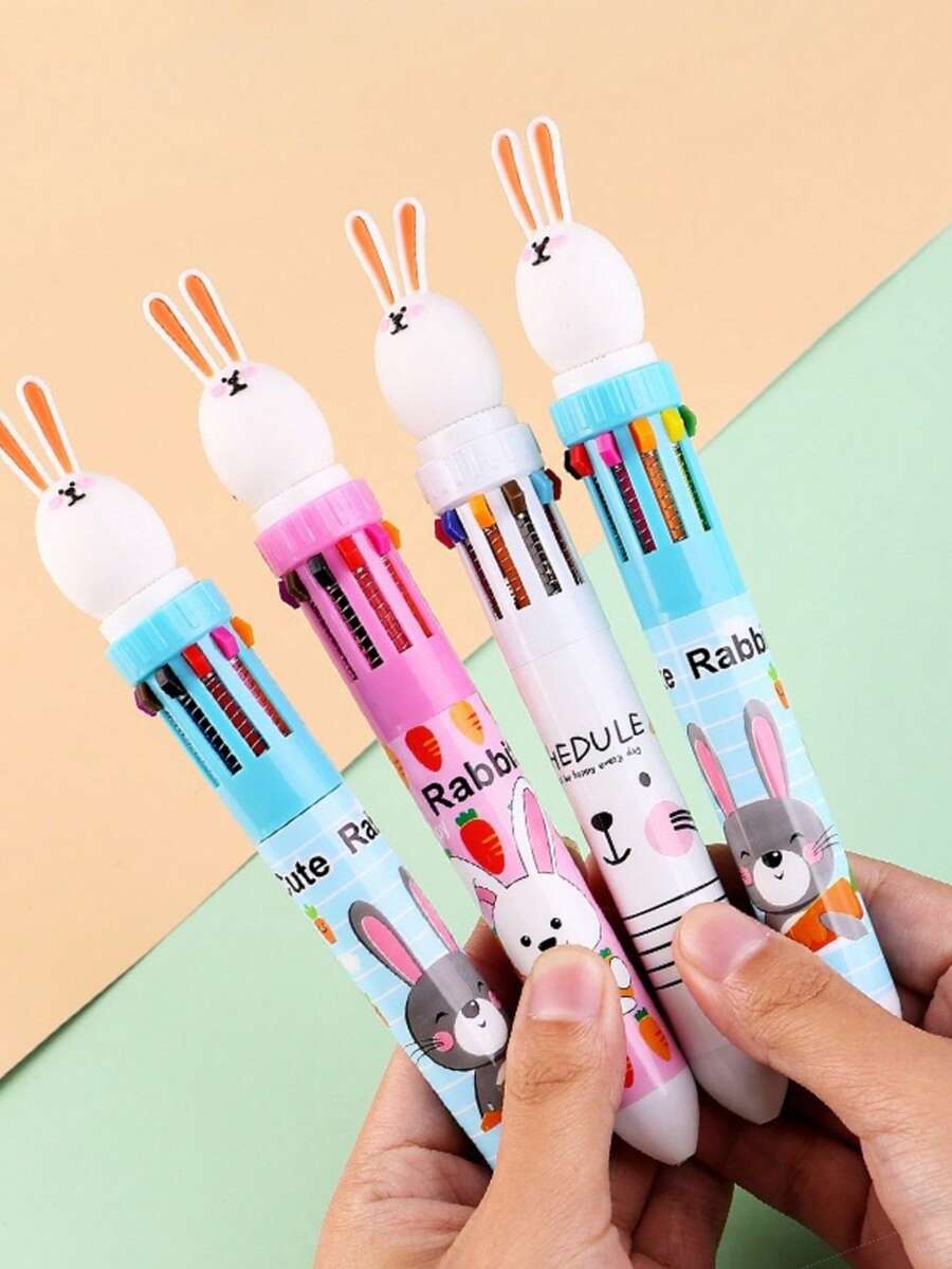1PC Cute Cartoon 10-Color Ballpoint Pen,Lovely Rabbit Multi-Color Retractable Pen,High Aesthetic Handwriting & Graffiti Pen,Student School Stationery - Multicolor - View 1