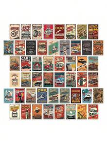 50pcs Vintage Industrial Style 3.94x5.91 Inch Wall Sticker Set - Car Aesthetic Posters And Collage Set, Suitable For Vintage Room Decor, Teen Dorm And Photo Display - one-size - View 8