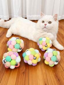Interactive Cat Plush Ball - Soft Plush Ball With Gentle Colors And Multiple Color Options - Suitable For Indoor/Playable Chewable Cat Toy - Soft Fur Ball For Kittens And Adult Cats - No Small Parts - Cat Toy Accessories, Interactive Cat Ball, Soft Cat Ball, Cat Ball - Multicolor - View 3