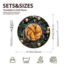 2pcs/4pcs/6pcs/8pcs Merry Christmas Pattern Happy Holiday Kitchen Dining Table Placemats Round Table Mats Round Tablecloth Holiday Tabletop Decor 13.7in X 13.7in Seasonal Home Decor Round Design Holiday Decoration Thickened Linen Material - Multicolor - View 4