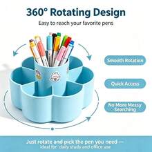 DOWMOO 360° Rotatable Pen Holder, DIY Sticker Decor Desktop Pencil Organizer For Student Stationery Storage - Round - View 2