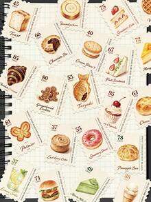 50pcs Food Postage Stamp Stickers For Decorating Planner, Diary, Scrapbook, Notebook, Luggage, Guitar, Skateboard, Manual, Tablet, Water Bottle, Phone - Coffee Brown - View 1