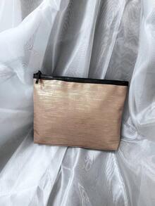 Portable Champagne Gold Travel Makeup Bag With 3 Embossed Logo, Toiletry Storage Cosmetic Bag For Personal Use Or Gift - Lancôme Makeup Bag - Champagne - View 8