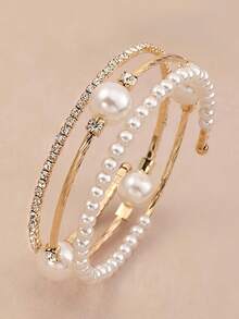 1pc Fashionable Exquisite Faux Pearl And Rhinestone Decorated Bracelet For Girls - Gold - View 1
