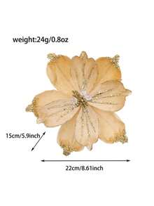 1Pc Glitter Velvet Artificial Christmas Poinsettia Flowers,Beaded Fabric Floral Picks,Decorative Flower Stems For Christmas Tree,Table Centerpiece - Multicolor - View 12