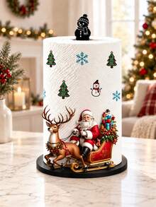 Acrylic Tabletop Vertical Paper Towel Holder With Reindeer Sleigh And Santa Claus Pattern (2D Flat), 2D Printed Design, Kitchen Paper Towel Rack, Home Party Decor And Storage, Lightweight And Affordable, Paper Towels Not Included, Suitable For Kitchen, Bathroom, Restroom, Dining Room, Living Room, Bedroom, Christmas Holiday Kitchen Desktop Paper Towel Storage Stand, Creative Holiday Home Decor Ornament - Multicolor - View 1