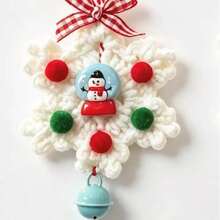 1pc Christmas Decorations Handmade Knitted Christmas Snowflake Ornament Yarn Snowflake Decor Christmas Tree Window Hanging Bell Ornament Christmas - Multicolor - View 7