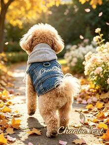 Customized Embroidered Dog Denim Jacket Vest With D-Ring Harness And Hood, Personalized Puppy Denim Coat, Suitable For Small Dogs, Medium Dogs And Cats, Fit For Poodles, Bichons, Teddy Dogs And Other Small Breeds - Multicolor - View 6