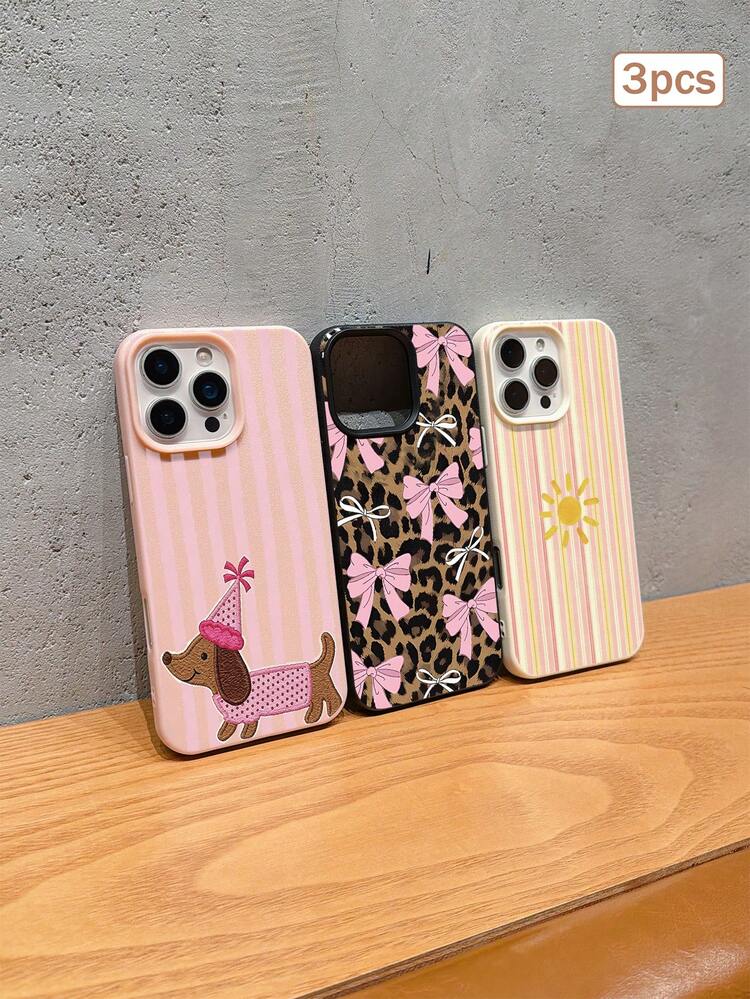 3pcs Colorful Printed Element TPU Shockproof Full Coverage Phone Case Precise Protection Cover Compatible With Apple 11/12/13/14/15/16/17 Pro Max - Multicolor - View 2