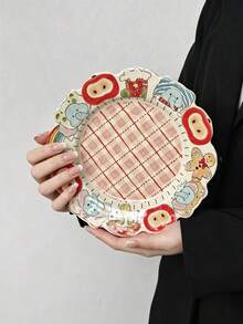 Ins Cartoon Apple Floral Pattern Plate, Pasta Plate, Bowl, Cute Cartoon Elephant Ceramic Bowl And Plate Set, Ins Style Ruffled Fruit Plate, Highly Attractive Dessert Bowl, Home Salad Bowl, Retro Apple Plaid Underglaze Ceramic Tableware, Internet Celebrity Girl Style Dinnerware, Breakfast Bowl, Soup Bowl, Atmospheric Table Setting, Gift-Worthy, Microwave Ceramic Tableware - Multicolor - View 13