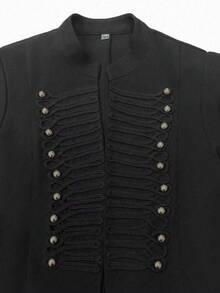 Women's Black Stand Collar Cropped Jacket, Double-Breasted Knit Contrast Design, Slimming Waist, Sexy Style - Black - View 7
