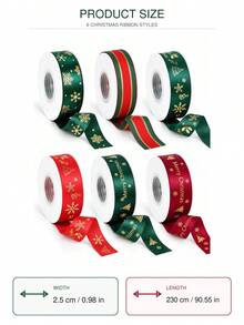 6 buah/1 buah Pita Foil Emas Natal, Pita Pembungkus Kado, Pita Busur, Pita Liburan - Cocok Untuk Dekorasi Natal, Dekorasi Pohon Natal, Kemasan Pajangan Perhiasan, Kemasan Bunga, Juga Untuk Dekorasi Pesta DIY Dan Pembungkus Kado Hari Valentine (Lebar 2,5cm/0,98in, Panjang Sekitar 230cm/90,55in) - A - View 3