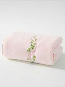 1pc-Rose Embroidered Large Bath Towel, Size 90*170 Cm, Soft And Thick, Quick-Drying, Dedicated For Home Bathing. Exquisite Rose Embroidery Adds A Gentle Atmosphere, Fluffy And Comfortable Touch, No Shedding, Available In Beige And Pink, Combining Practicality And Sweet Appearance. - Multicolor - View 13