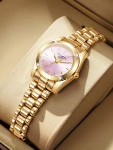 Women's Luxury Minimalist Quartz Watch With Scale Dial, Elegant Alloy Band Wristwatch, Gift For Girlfriend (1pc/Set) Watch Box Not Included - Gold - View 1
