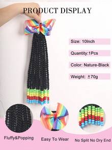 1pc Kids Wig, With Colorful Bow Clip, Fluffy Cute Short Ponytail, Decorated With Colorful Beads At The Ends, Suitable For Daily Wear And Parties. - Black - View 5