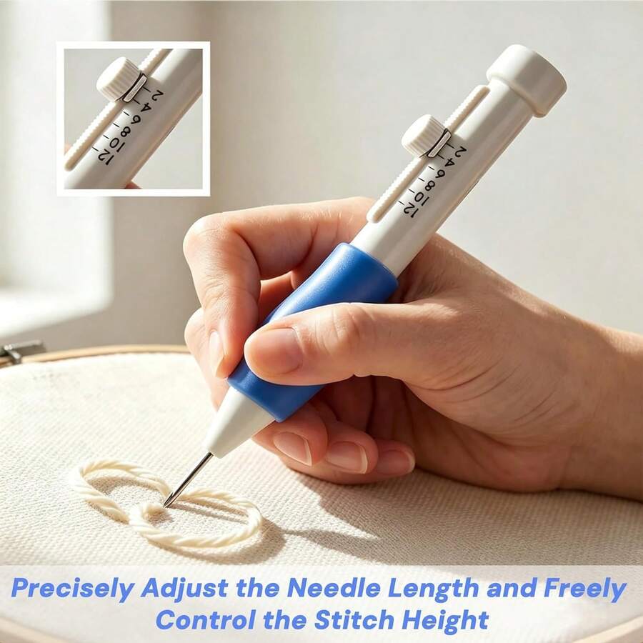 EDCUEBE7 1 Set Punch Needle Tool, Embroidery Sewing Punch Needle Set, Embroidery Pen TPR Handle DIY Sewing Threader