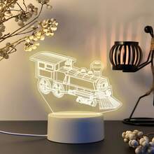 Vintage Steam Train Acrylic Night Light, USB Warm Light Powered Desktop Art Decor, Exquisite Line Laser Engraved, Retro Atmosphere Bedside Lamp, Locomotive Theme Design, Suitable For Train Enthusiasts, Creative Birthday Holiday Gift - Warm white light - View 8