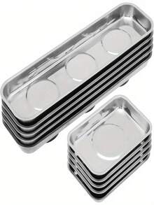 2pcs Stainless Steel Rectangular Tray - Specifically Designed For Holding Magnetic Parts, Bolts, Screws, And Other Components - Multicolor - View 1