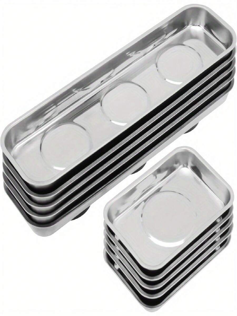 2pcs Stainless Steel Rectangular Tray - Specifically Designed For Holding Magnetic Parts, Bolts, Screws, And Other Components - Multicolor - View 1