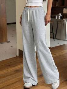 1pc Teens/Girls' Retro Street Style Wide Leg Sweatpants, Loose Straight Relaxed Fit Casual Long Pants, Versatile For Daily Wear - Light Grey - View 3