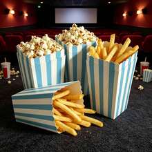 12-Pack Striped Popcorn Boxes - Carnival Party Mini Paper Popcorn Candy Containers Movie Night Party Supplies (Blue) - Blue and White Vertical Stripes - View 4