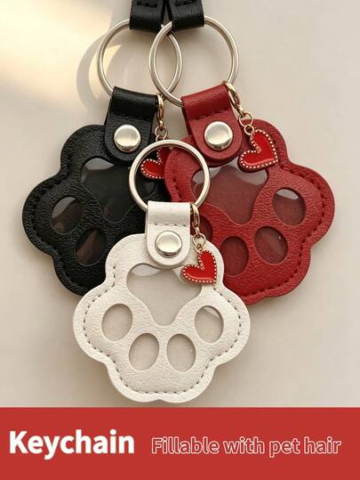 1/3/5/10pcs Upgraded Pet Hair Memorial Keychain - Cat/Dog Hair Memorial Pendant, Bag/Phone/Key Charm, Cute Leather Memorial Box (PU Leather Paw Print/Heart Design) - Valentine's Day/Christmas/Halloween/Thanksgiving/Mother's Day Gift