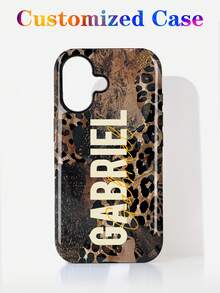 1pc Modern Personalized Leopard Print Text Name Pattern Customization, Personalized Signature Short Phrase Customization, Anniversary Gift, Valentine's Day Gift, Birthday Gift, Wedding Gift, Mother's Day Gift, Father's Day Gift, Best Friend Gift, Gift For Mom/Dad, Gift For Boyfriend, Gift For Girlfriend, 2-In-1 Glossy Film Hard Shell Phone Case Protective Cover, Compatible With Iphone 11/12/13/14/15/16/17 Pro Max - Multicolor - View 3