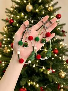 Natal - 1 Buah Gantungan Kunci Mobil Liontin Pohon Natal Manik-manik Kristal Imitasi Buatan Tangan (Casing Kunci Tidak Termasuk) - Gaya acak - View 1