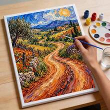 1 Set Professional Adult Digital Oil Painting Kit, DIY Coloring, Tuscan Pastoral Landscape With Winding Dirt Road, 40x50cm/15.7x19.6in, Frameless Design, Easy To Learn, Suitable For Beginners, Art Students, Enthusiasts, Home Decor, Family Activities, Relaxing Creative Gift, Holiday Gift, 2D Flat Set Includes Paints, Canvas, Brushes - 40*50cm Unframed - View 2