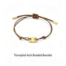Hasbro 1pc Minimal Luxury Triumphal Arch Gold Plated Charm Bracelet, Adjustable Brown Braided Wax Rope Sliding Knot Wristband, Women Daily Elegant Stackable Jewelry Gift - Style Random - View 4