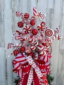 1pc Christmas Red & White Striped Spiral Decoration, Twisted Candy Wind Chime Design DIY Wrapped Lollipop Garland, For Christmas Tree Topper, Tabletop Vase Filler, Fireplace, Theme Party, Holiday Party Decor - multicolor - View 7
