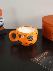 1pc Ceramic Cup, Pumpkin Lace Pattern, Autumn Harvest Pumpkin Coffee Mug, Exquisite, Suitable For Halloween Home Decor And Tableware, Party And Gathering Latte Art Cup, Gift, Holiday Decoration, Restaurant And Cafe Water Cup - Multicolor - View 2