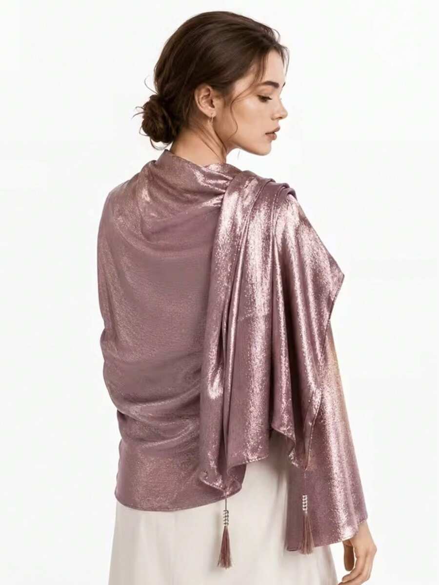 1pc Metallic Glossy Ribbon Shawl Scarf For Women, Shiny Outer Layer For Banquet Dress, Fashionable Daily Outfit - Multicolor - View 1