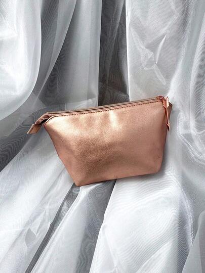 Portable Champagne Gold Travel Makeup Bag, Embossed Logo Toiletry Storage Bag, Personal Use Or Gift - Lancôme Makeup Bag