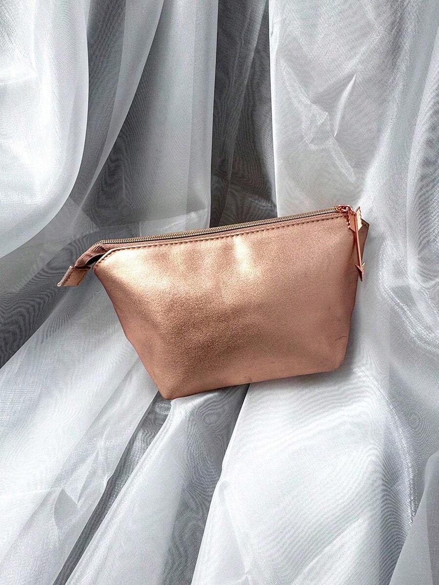 Portable Champagne Gold Travel Makeup Bag, Embossed Logo Toiletry Storage Bag, Personal Use Or Gift - Lancôme Makeup Bag - Champagne - View 1