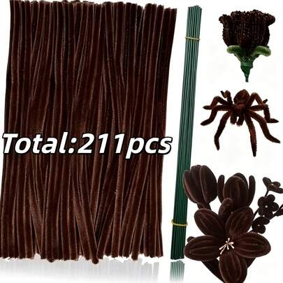 Ensemble de nettoyage de tuyaux marron foncé - Tiges de chenille premium avec tiges florales, pour les arts et artisanat DIY, la décoration créative DIY, les décorations créatives DIY pour Halloween et Noël