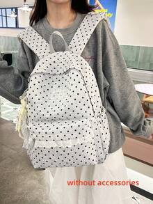 Polka Dot Lace Decor Daypack + Multi Pocket & Lightweight + School Daily Commute + White Black Dots Adjustable Strap Casual Backpack - Multicolor - View 1