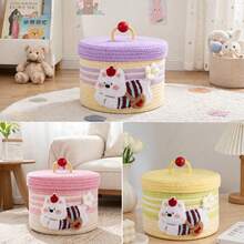 Cotton Rope Storage Basket With Lid, Dustproof Desktop Storage Bin, Creative Woven Organizer For Snacks Sundries, Household Home Storage Container, Random Style Sent - Multicolor - View 4