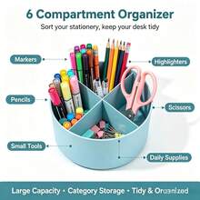 DOWMOO 360° Rotatable Pen Holder, DIY Sticker Decor Desktop Pencil Organizer For Student Stationery Storage - Round - View 5