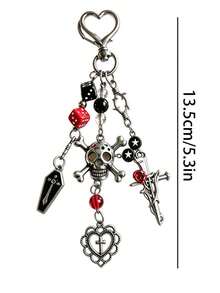 Gothic Vintage Skull Cross Pendant Keychain Halloween Gift Sweet Cool Dark Girl Bag Charm - Multicolor - View 6