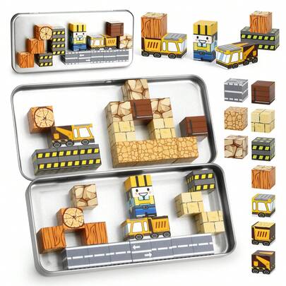 STEM Magnetic Building Blocks Set, 35pcs Children's Educational Engineering Travel Toy, With Portable Metal Box, Suitable For 3+ Years Old Kids Construction Building Gift