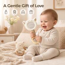 1 SET Mainan Gigit Bayi Bentuk Domba dengan Cermin Genggam & Mainan Kerincingan, Cermin Akrilik, Mainan Gigit Bayi untuk Melatih Sensori Bayi Baru Lahir - Aprikot - View 11