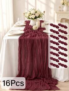 1/3/6/12pcs Cheesecloth Table Runner, Bohemian Country Style Semi-Sheer Cheesecloth Tablecloth, Suitable For Wedding Party, Baby Shower, Birthday, Home Decor, Housewarming Gift - Burgundy - View 34
