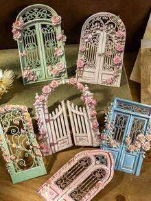 10pcs Vintage Garden Flower Gate Hard Card Stickers, Scrapbook DIY Collage Decoration, Journal Planner Material - Garden Gate - View 1