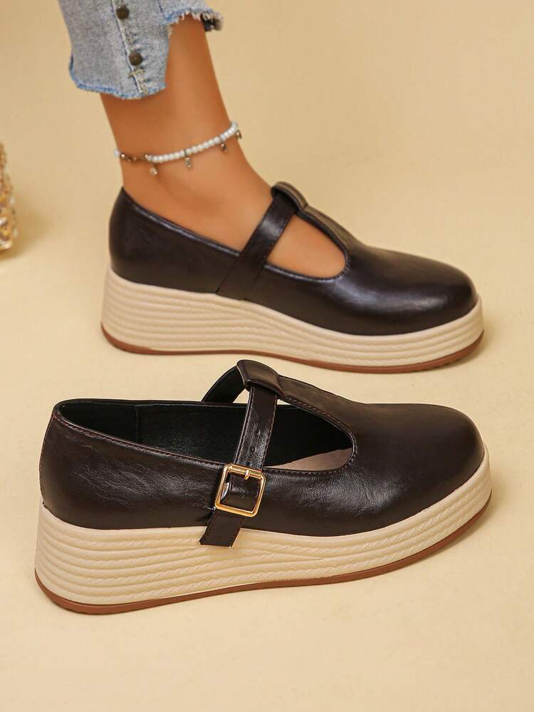 Giày nữ phong cách vintage dáng slouchy 2026 xuân/thu mới, đế dày gót đế xuồng thời trang, giày casual quai T Mary Jane, giày ngư dân, giày loafer - màu nâu - Xem 6